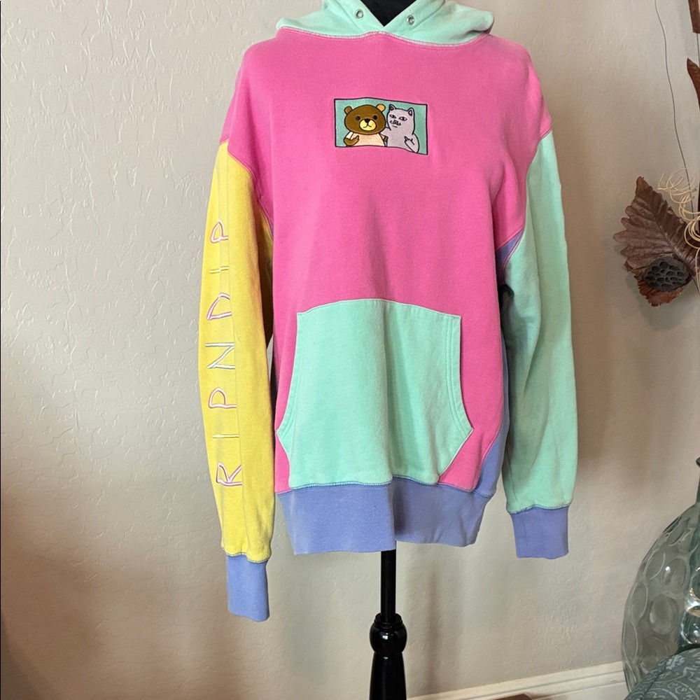 RIPNDIP Colorblock Hoodie Bear & Cat Graphic M